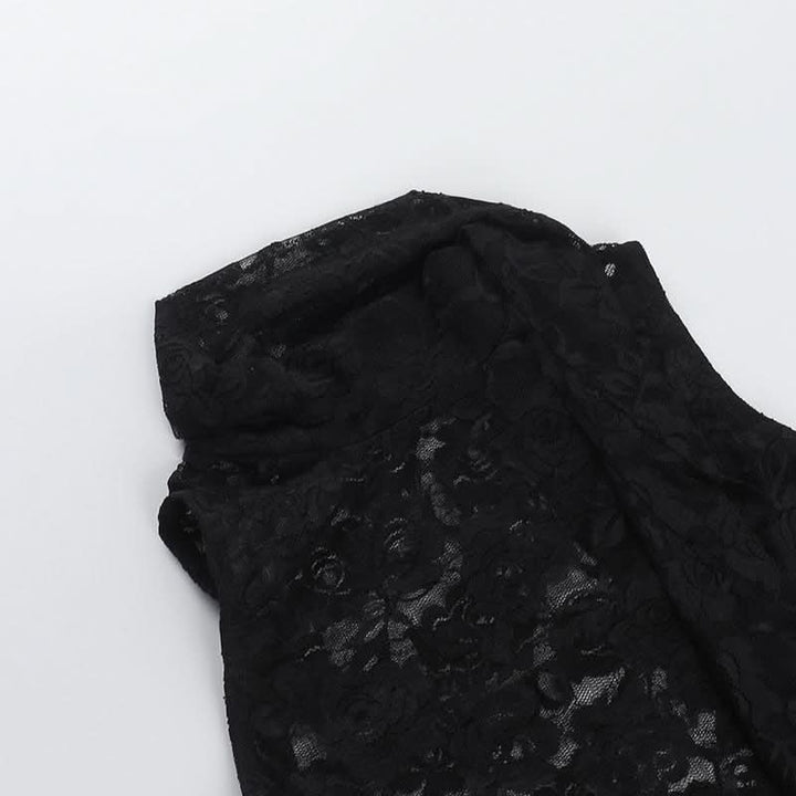 Lace see through crewneck solid crop top  | Festival Outfits Women