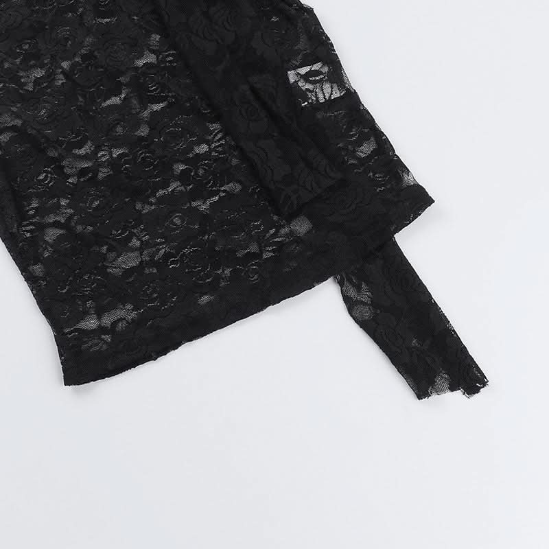 Lace see through crewneck solid crop top  | Festival Outfits Women