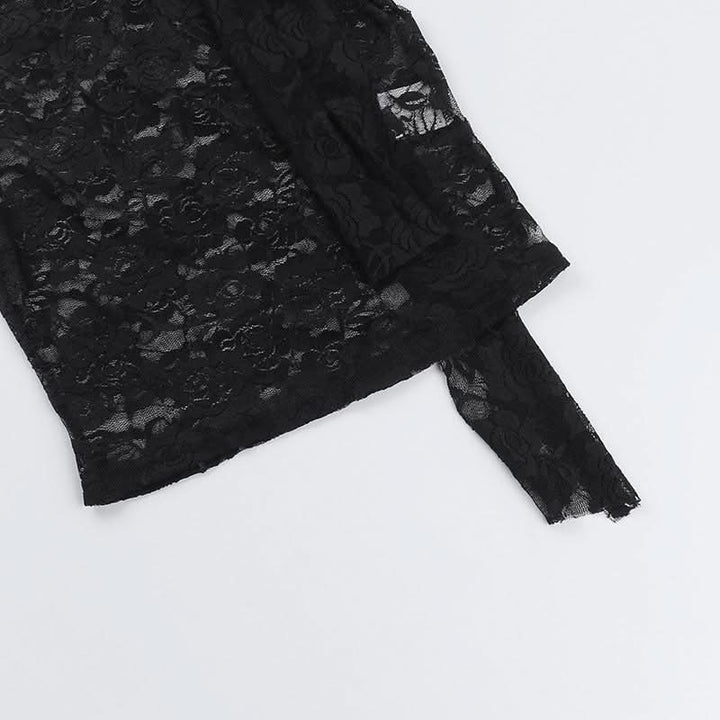 Lace see through crewneck solid crop top  | Festival Outfits Women