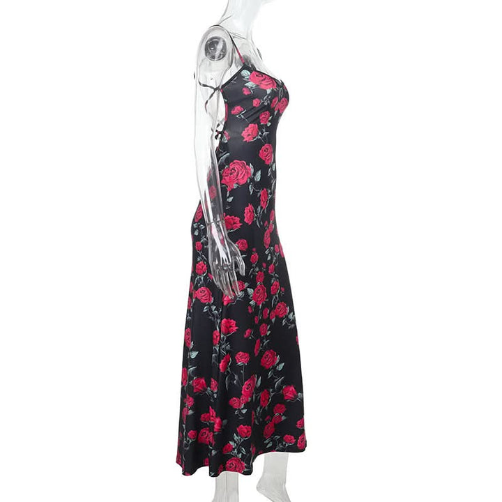 Cross back self tie flower print v neck cami maxi dress  | Festival Outfits Women