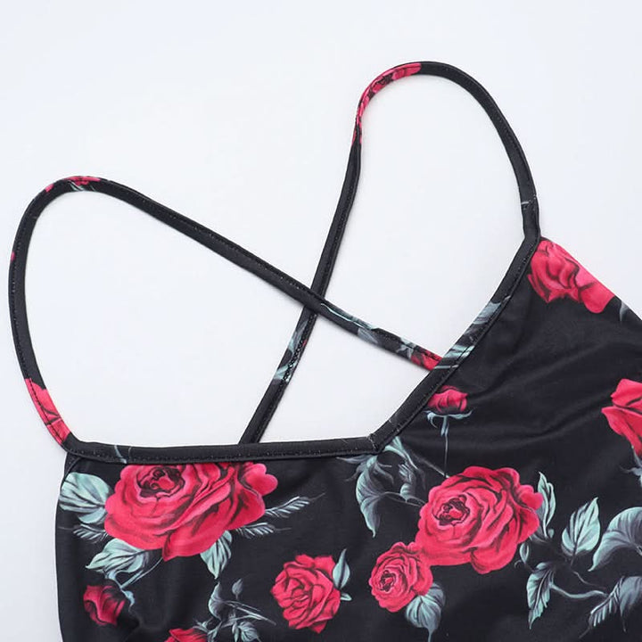 Cross back self tie flower print v neck cami maxi dress  | Festival Outfits Women