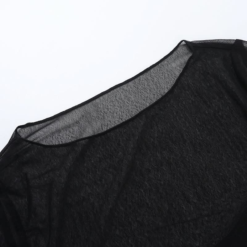 Long sleeve mesh crewneck solid top  | Festival Outfits Women