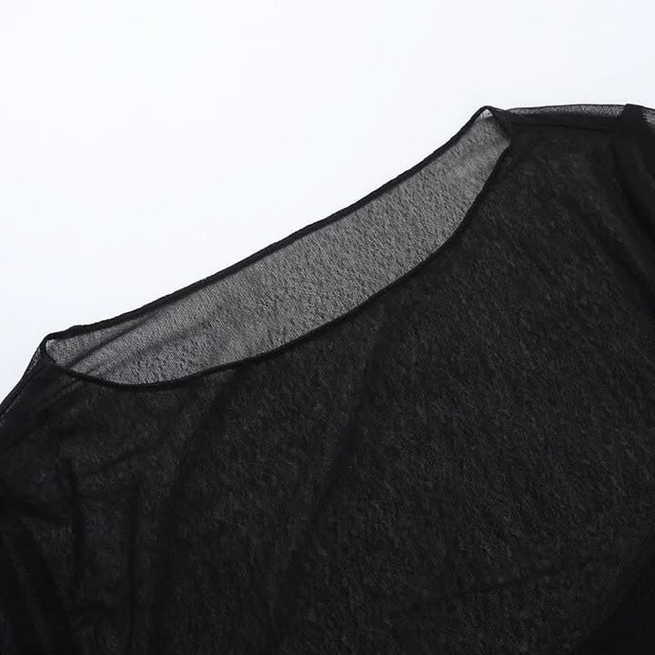 Long sleeve mesh crewneck solid top  | Festival Outfits Women