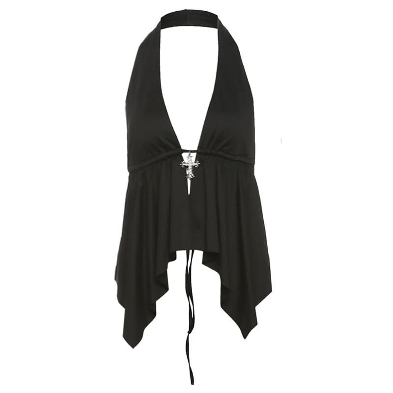 Self tie halter backless deep V neck top  | Festival Outfits Women