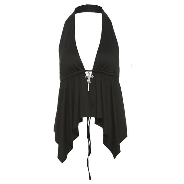 Self tie halter backless deep V neck top  | Festival Outfits Women