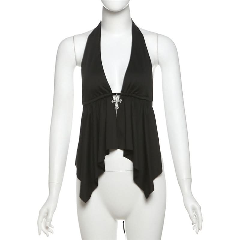 Self tie halter backless deep V neck top  | Festival Outfits Women