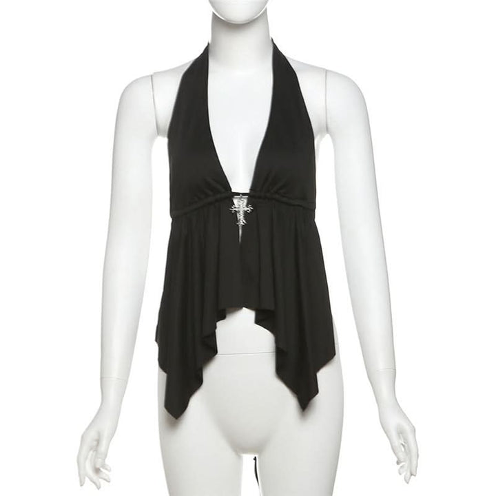 Self tie halter backless deep V neck top  | Festival Outfits Women