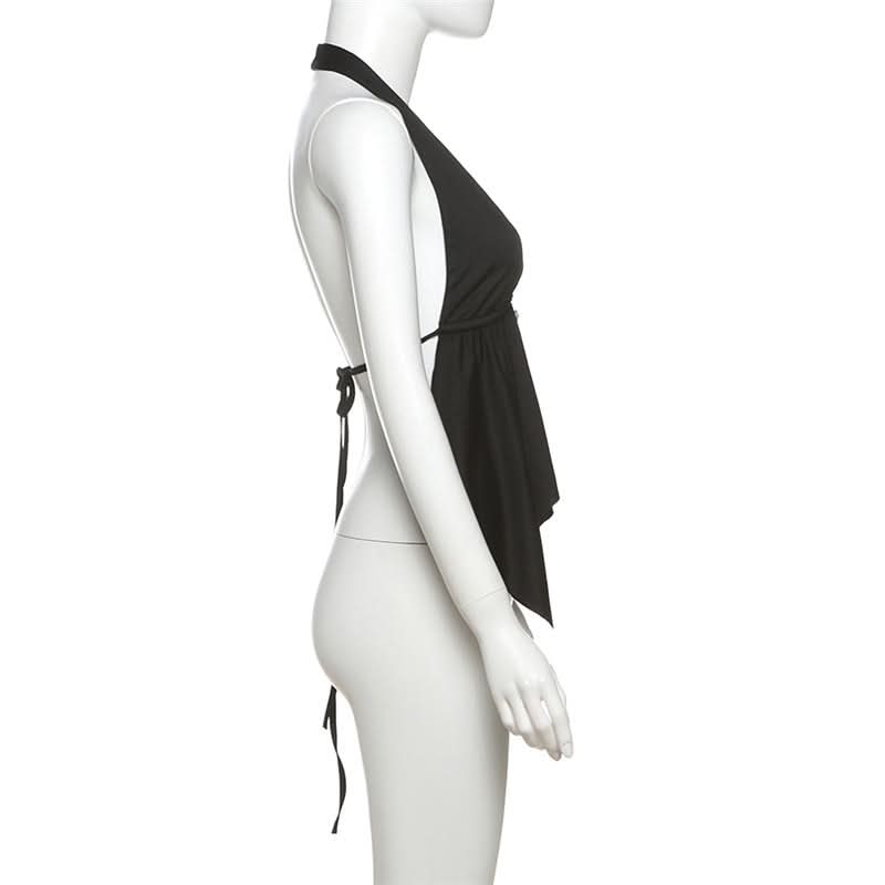 Self tie halter backless deep V neck top  | Festival Outfits Women