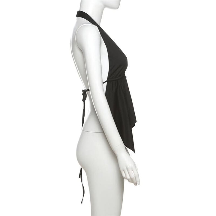 Self tie halter backless deep V neck top  | Festival Outfits Women