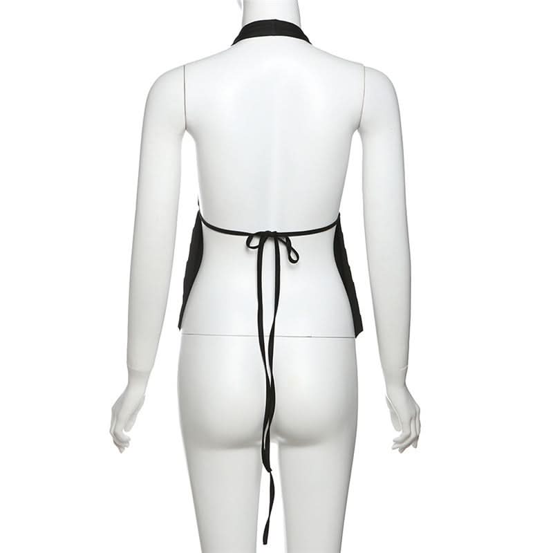 Self tie halter backless deep V neck top  | Festival Outfits Women