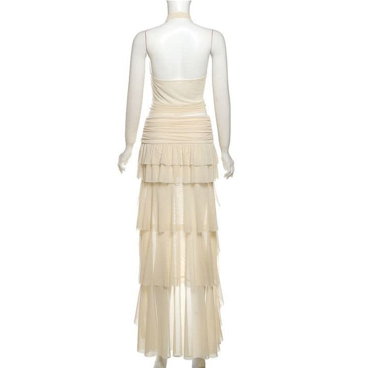Halter mesh ruched cowl neck mini skirt set  | Festival Outfits Women