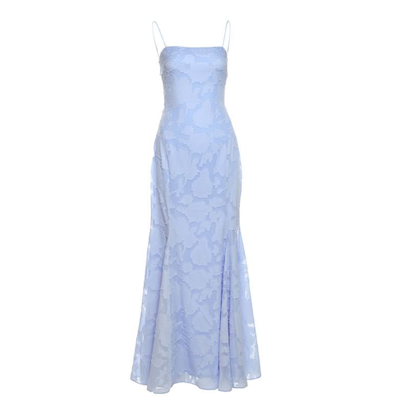 Square neck zip-up self tie spaghetti strap maxi dress  | Festival Outfits Women