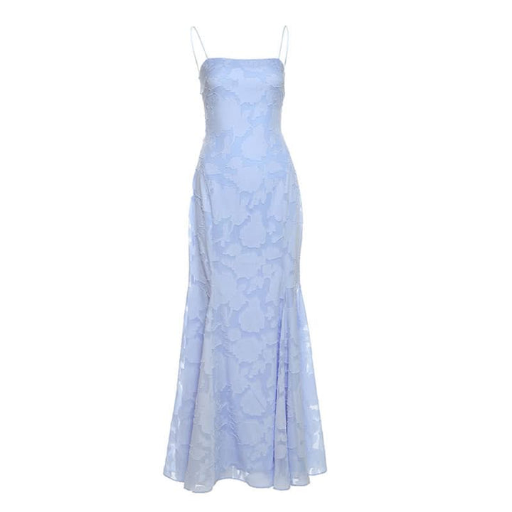 Square neck zip-up self tie spaghetti strap maxi dress  | Festival Outfits Women