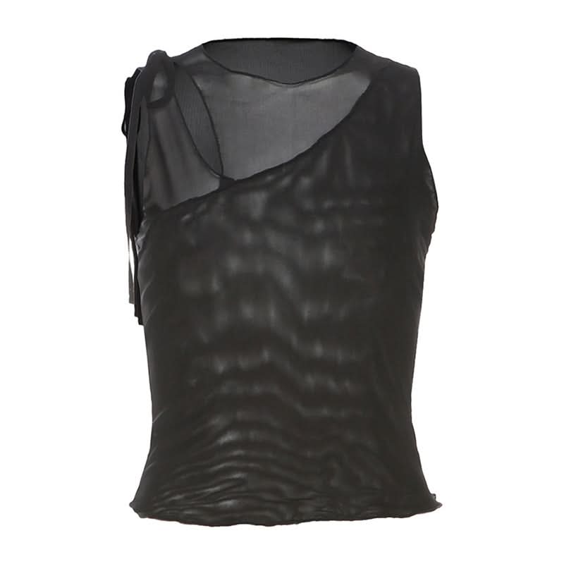 Hollow out mesh crewneck ruffle solid cut out top  | Festival Outfits Women