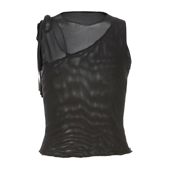 Hollow out mesh crewneck ruffle solid cut out top  | Festival Outfits Women