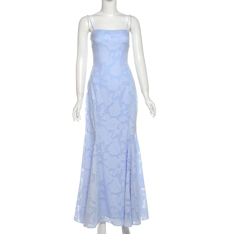 Square neck zip-up self tie spaghetti strap maxi dress  | Festival Outfits Women