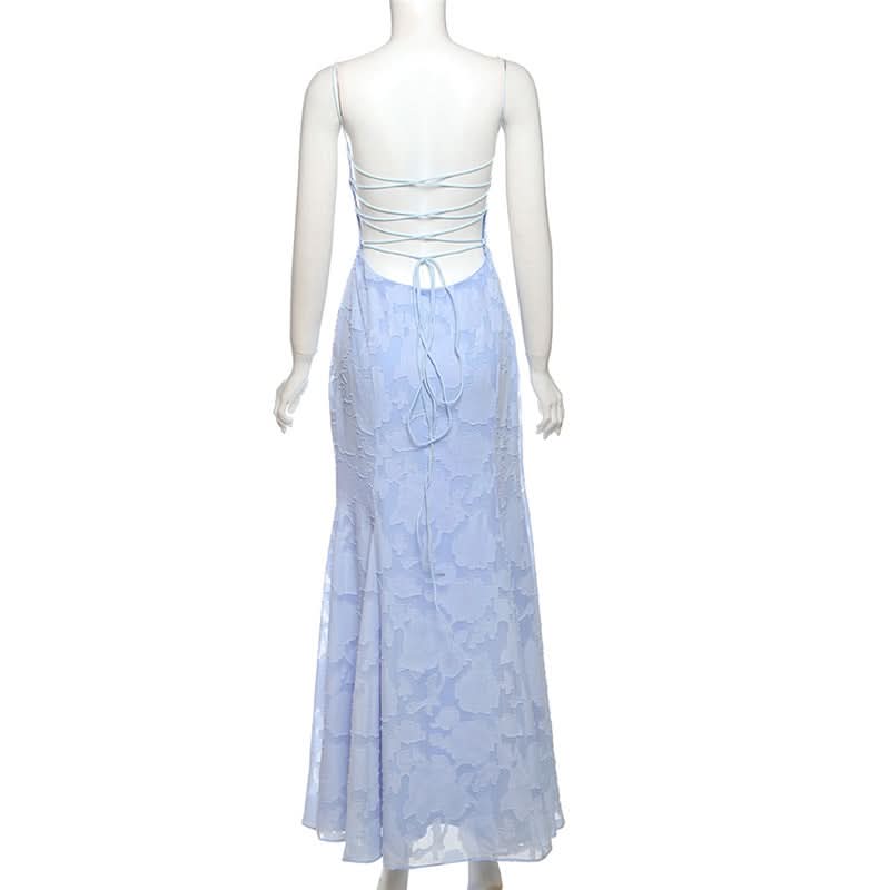 Square neck zip-up self tie spaghetti strap maxi dress  | Festival Outfits Women