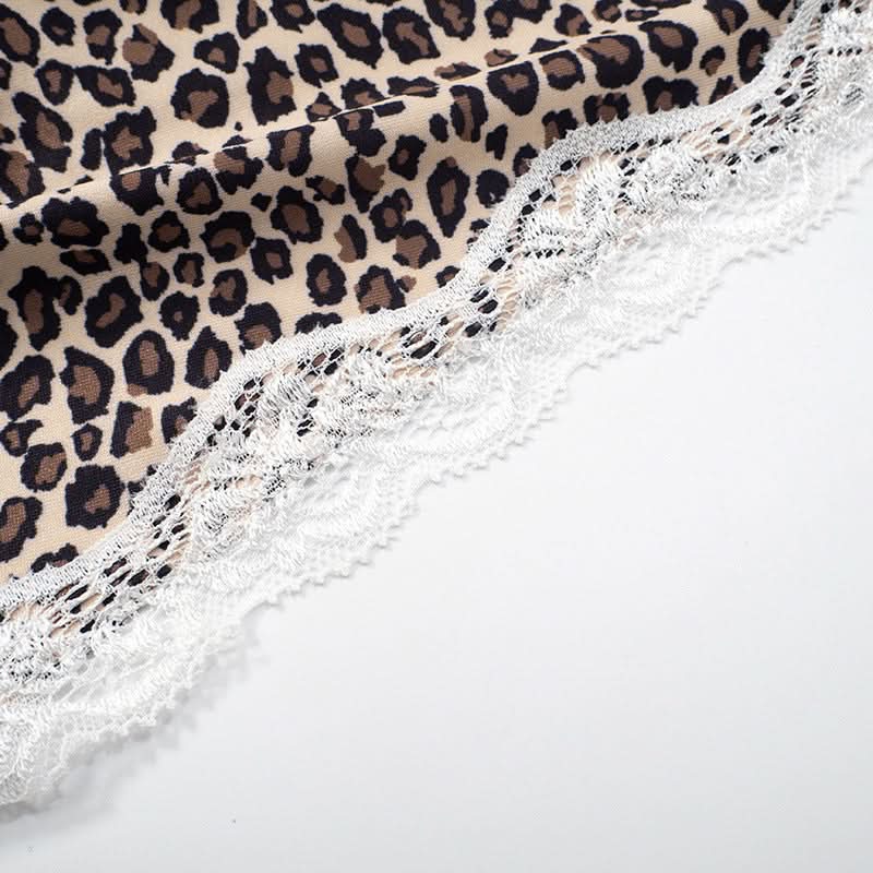 Leopard print lace hem halter v neck mini dress  | Festival Outfits Women  | Leopard Print Mini Dress