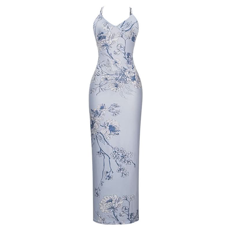 V neck flower print backless cami maxi dress  | Festival Outfits Women