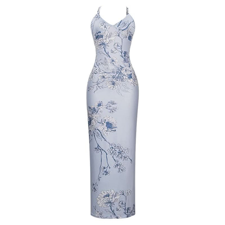 V neck flower print backless cami maxi dress  | Festival Outfits Women