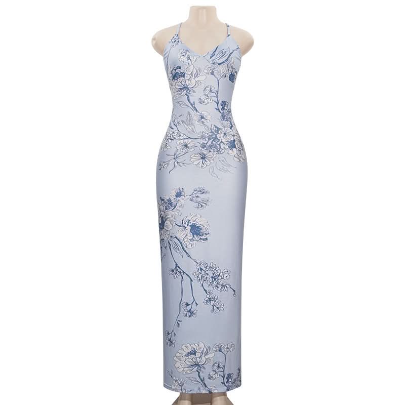 V neck flower print backless cami maxi dress  | Festival Outfits Women