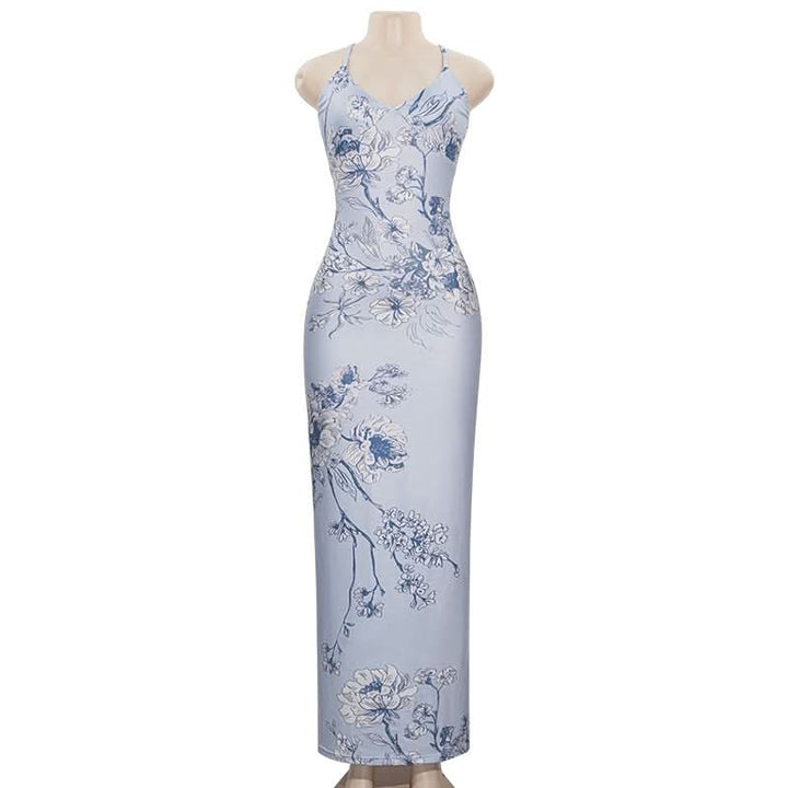 V neck flower print backless cami maxi dress  | Festival Outfits Women