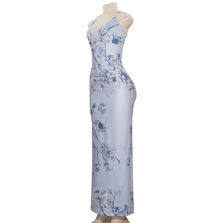 V neck flower print backless cami maxi dress  | Festival Outfits Women