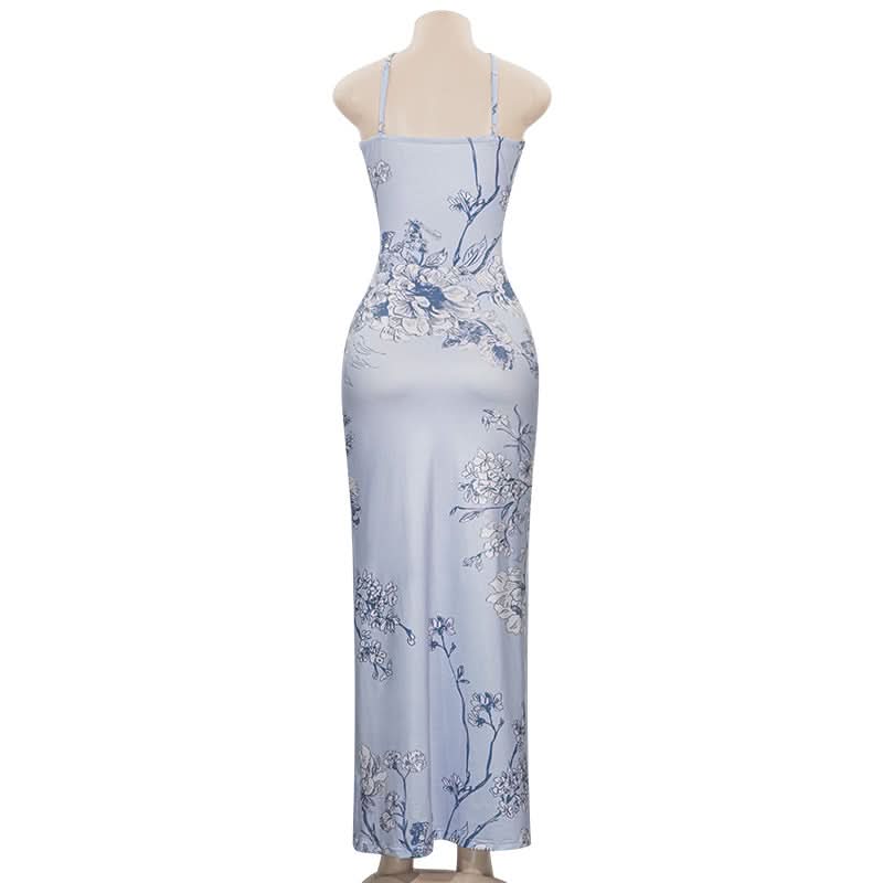 V neck flower print backless cami maxi dress  | Festival Outfits Women