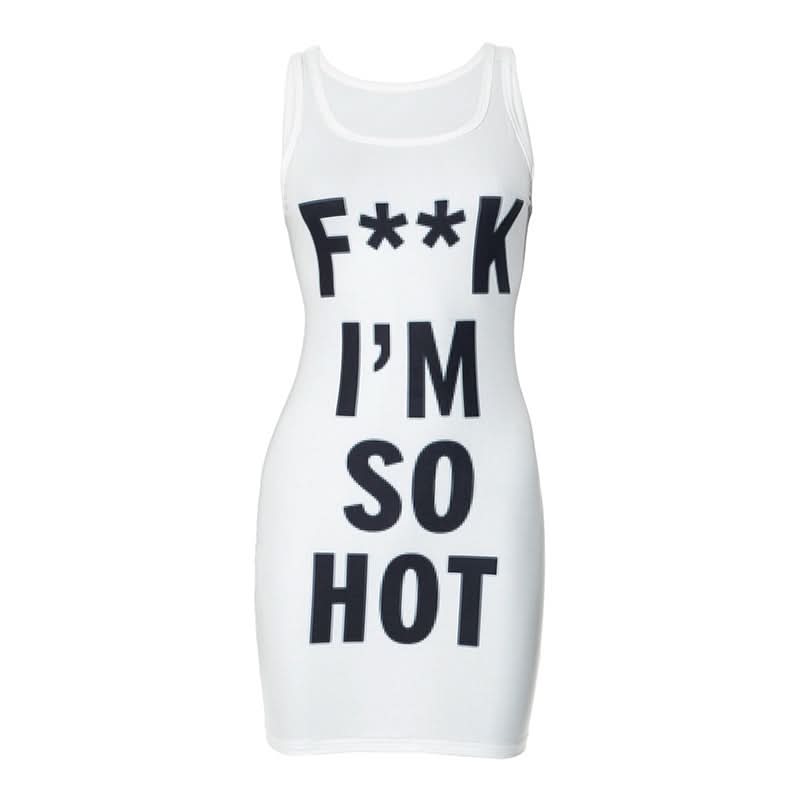 U neck letter print contrast tank mini dress  | Festival Outfits Women