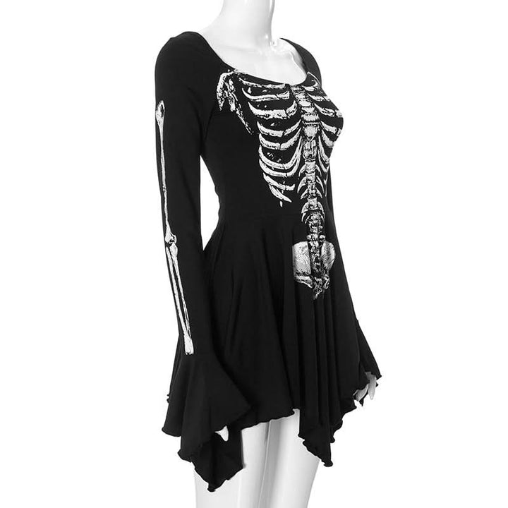 Long sleeve u neck skeleton print mini dress  | Festival Outfits Women
