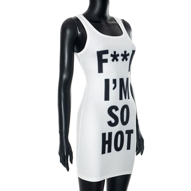 U neck letter print contrast tank mini dress  | Festival Outfits Women