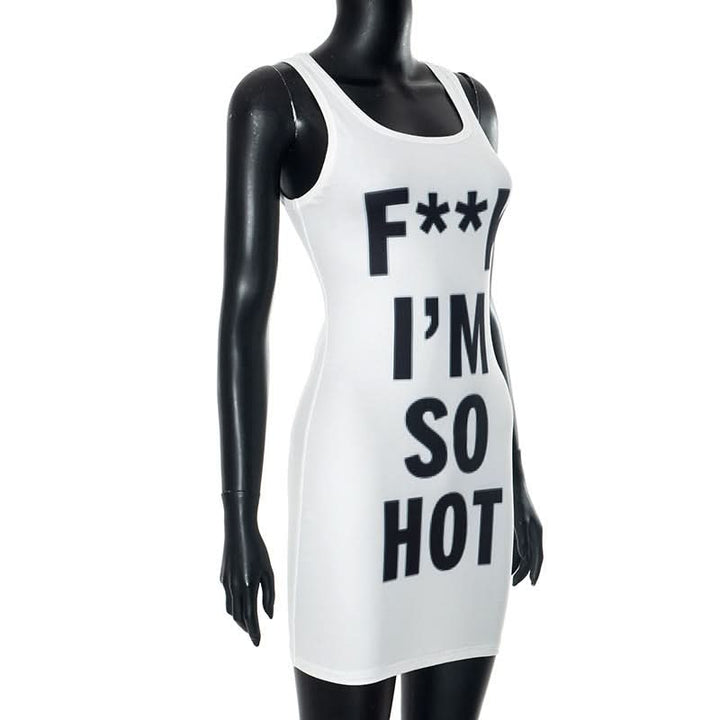 U neck letter print contrast tank mini dress  | Festival Outfits Women