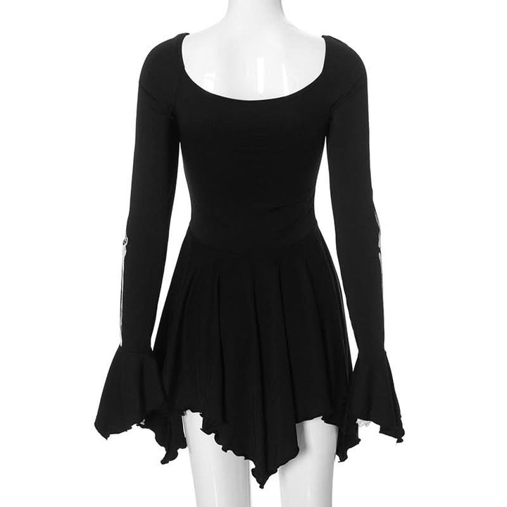 Long sleeve u neck skeleton print mini dress  | Festival Outfits Women