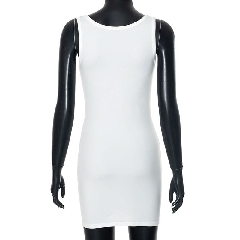U neck letter print contrast tank mini dress  | Festival Outfits Women