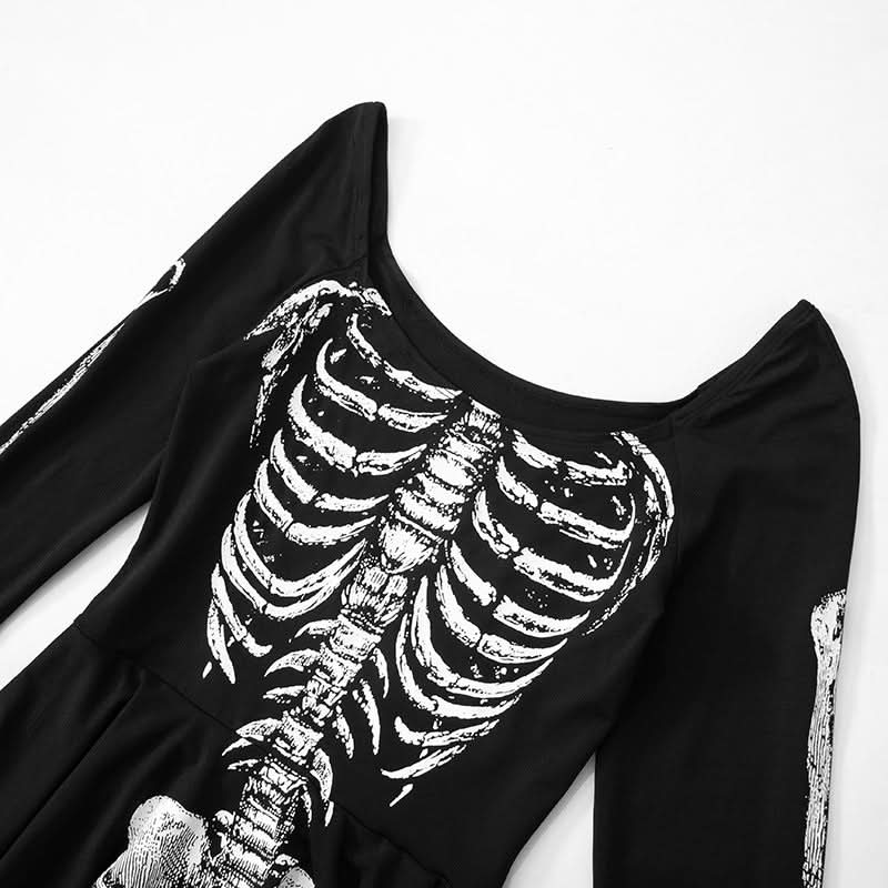 Long sleeve u neck skeleton print mini dress  | Festival Outfits Women