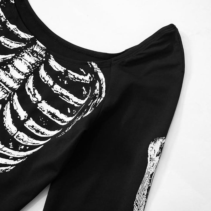 Long sleeve u neck skeleton print mini dress  | Festival Outfits Women