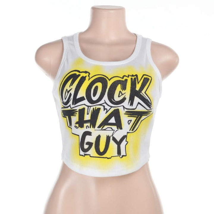 Ribbed round neck letter print contrast crop top  | Festival Outfits Women