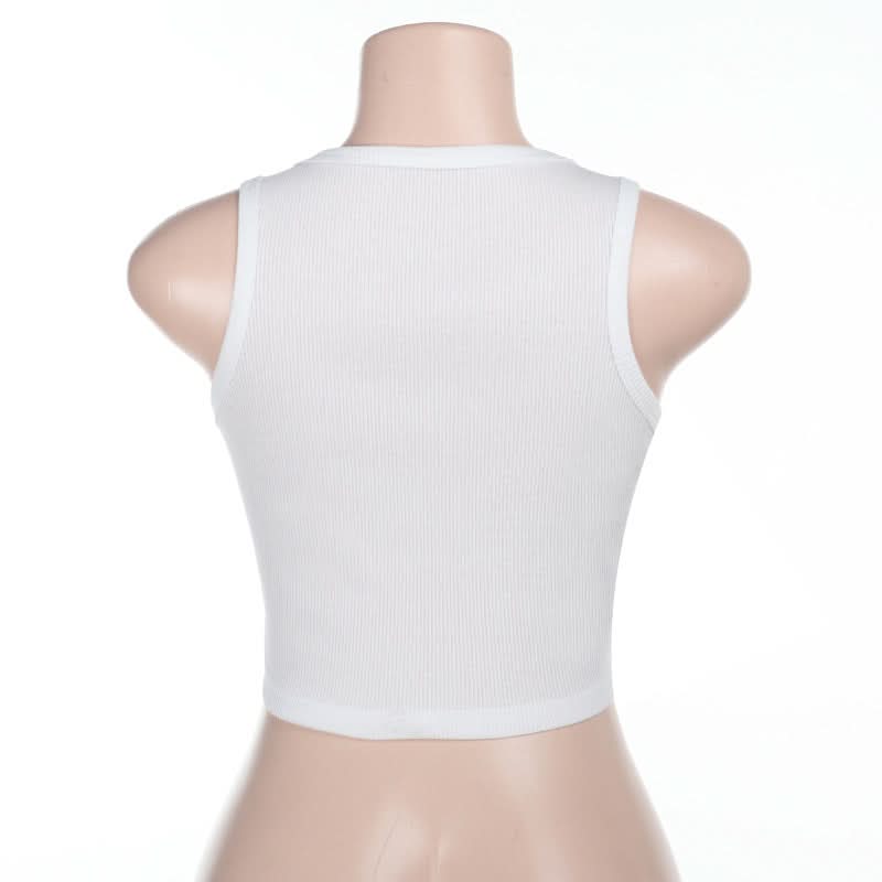 Ribbed round neck letter print contrast crop top  | Festival Outfits Women