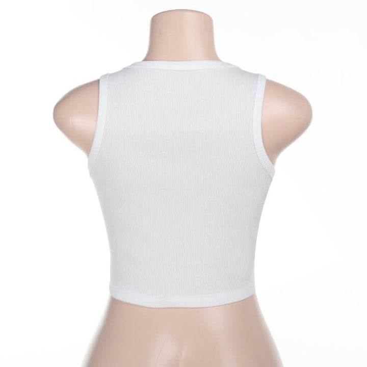 Ribbed round neck letter print contrast crop top  | Festival Outfits Women
