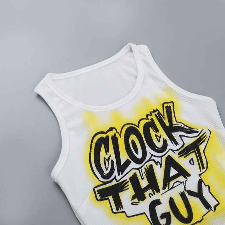 Ribbed round neck letter print contrast crop top  | Festival Outfits Women