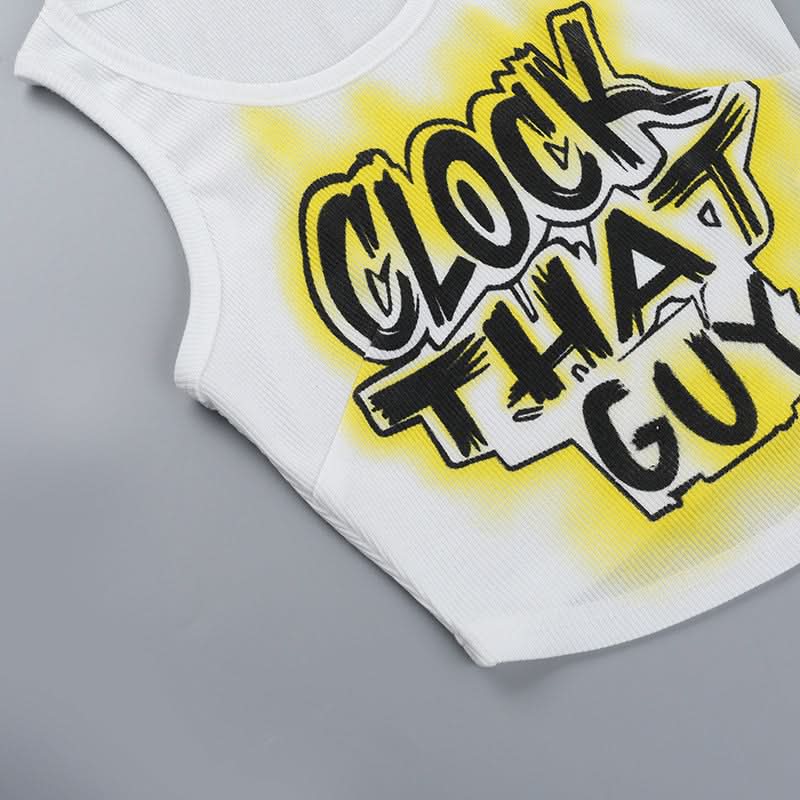 Ribbed round neck letter print contrast crop top  | Festival Outfits Women