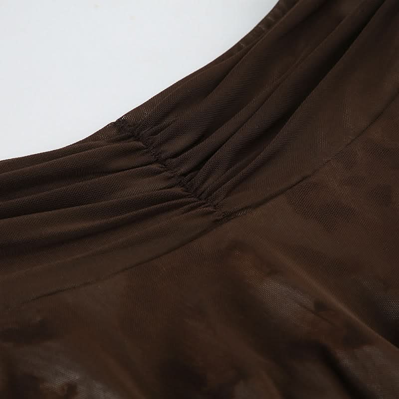 Leopard print ruched mesh irregular mini skirt  | Festival Outfits Women  | Leopard Print Mini Dress