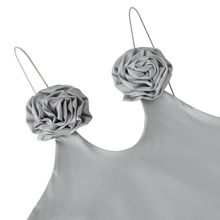 Ruched slit flower applique backless mini dress  | Festival Outfits Women