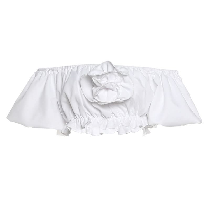Off shoulder ruched flower applique crop top  | Festival Outfits Women