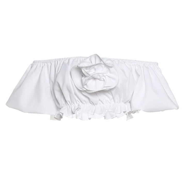 Off shoulder ruched flower applique crop top  | Festival Outfits Women