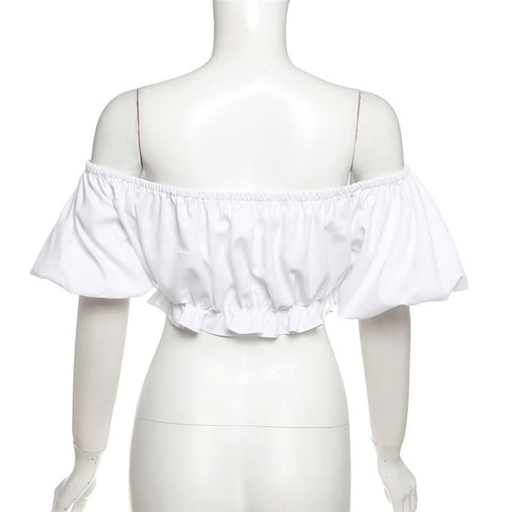 Off shoulder ruched flower applique crop top  | Festival Outfits Women