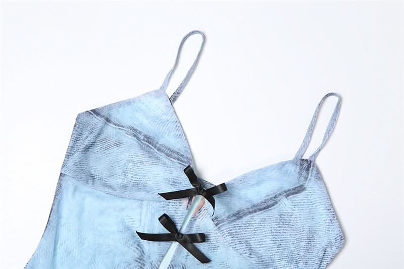 Bowknot hollow out v neck print cami cut out mini dress  | Festival Outfits Women