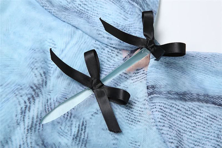 Bowknot hollow out v neck print cami cut out mini dress  | Festival Outfits Women