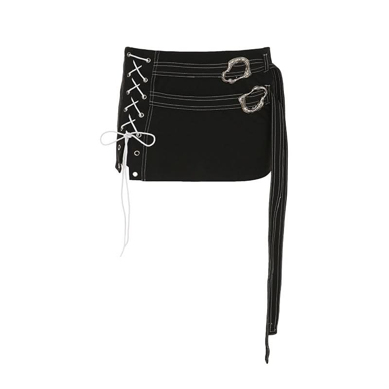 Lace up slit irregular buckle mini skirt  | Festival Outfits Women
