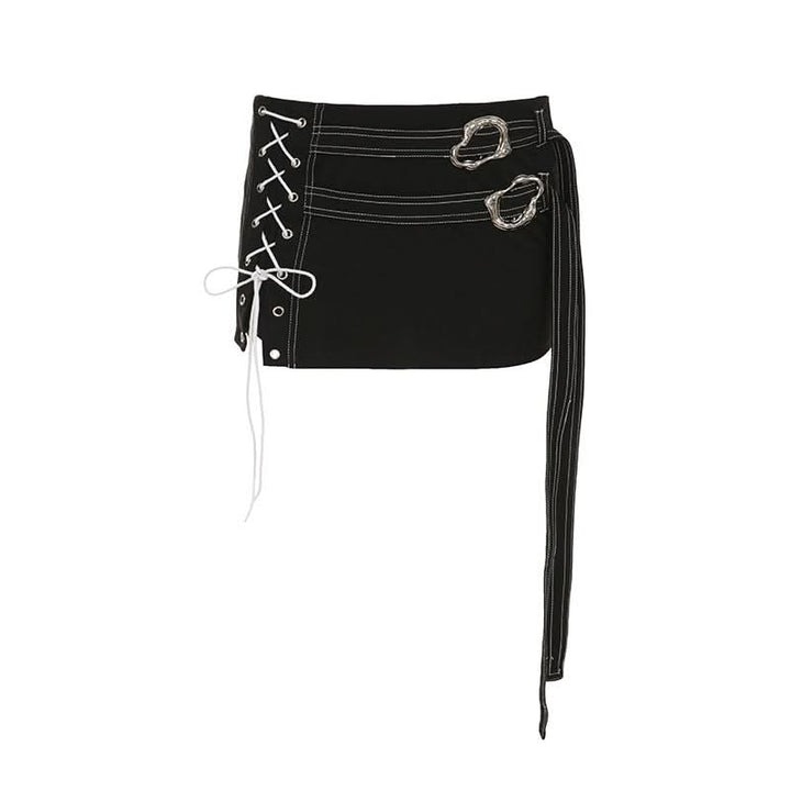 Lace up slit irregular buckle mini skirt  | Festival Outfits Women